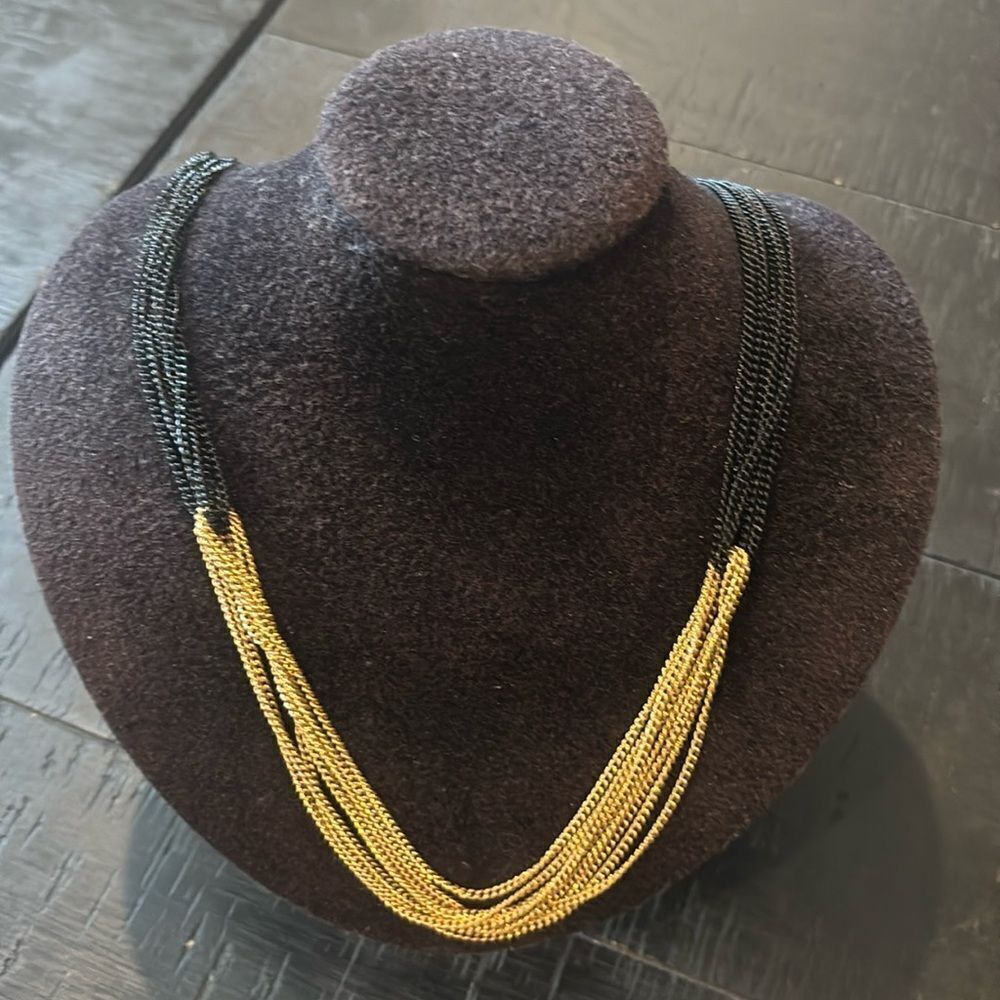 Monet Gold Black Interlocked Long Chain Classy Vintage Necklace